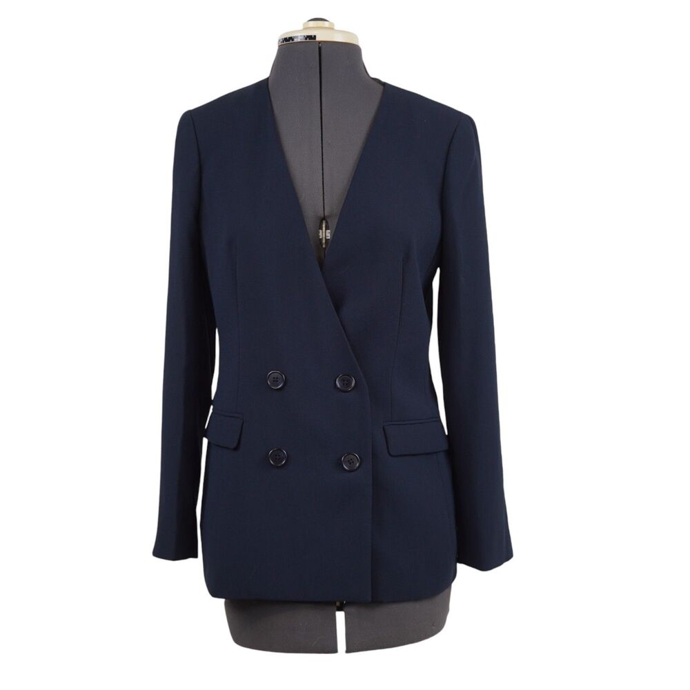 J. Crew 365 Blazer Double Breasted 4P Dark Navy Crepe V-Neck Career Office